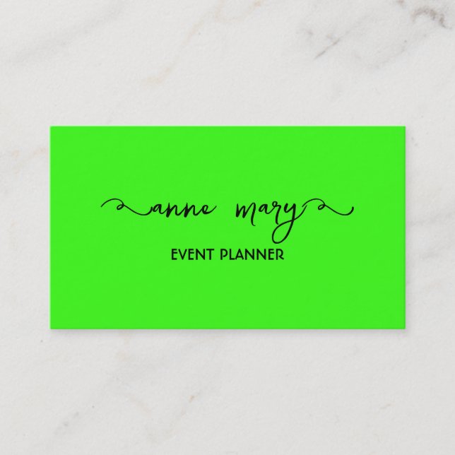 Neon Green Bright Colourful Wedding Events Modern Business Card (Front)