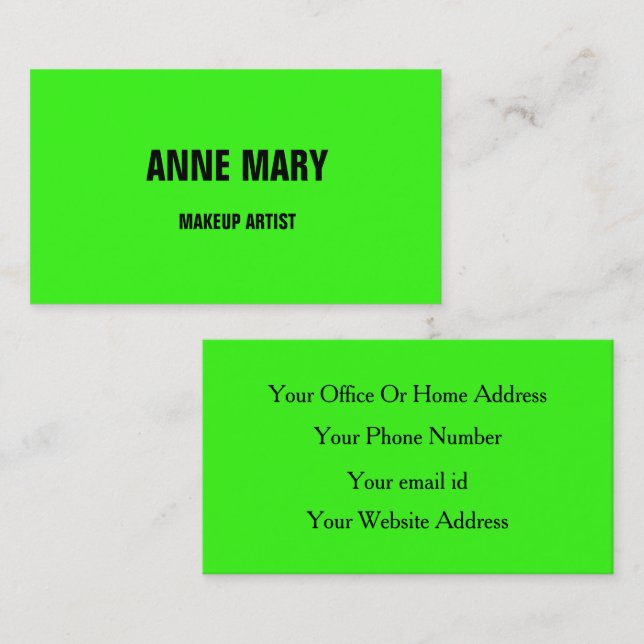 Neon Green Bright Colourful Wedding Makeup Artist Business Card (Front/Back)