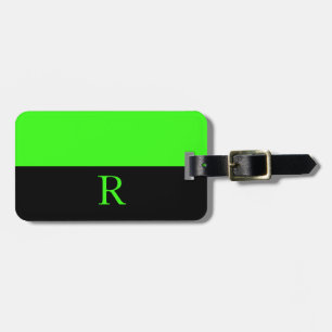 Neon Green Bright Double Colour Black Monograms Luggage Tag