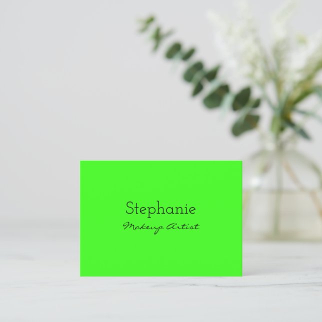 Neon Green Bright Makeup Artist Salon Colourful  Business Card (Standing Front)