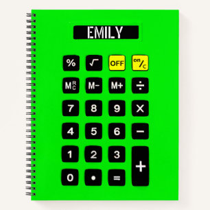 Neon Green Calculator with Name Notebook