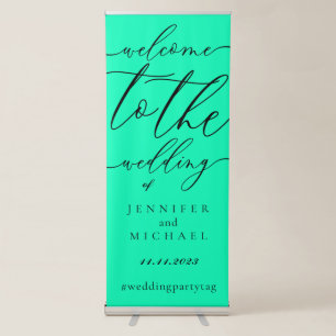 Neon Green Calligraphy Welcome to the wedding Retractable Banner