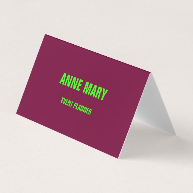 Neon Green Cherry Purple Custom Colour Weddings Business Card (Front)