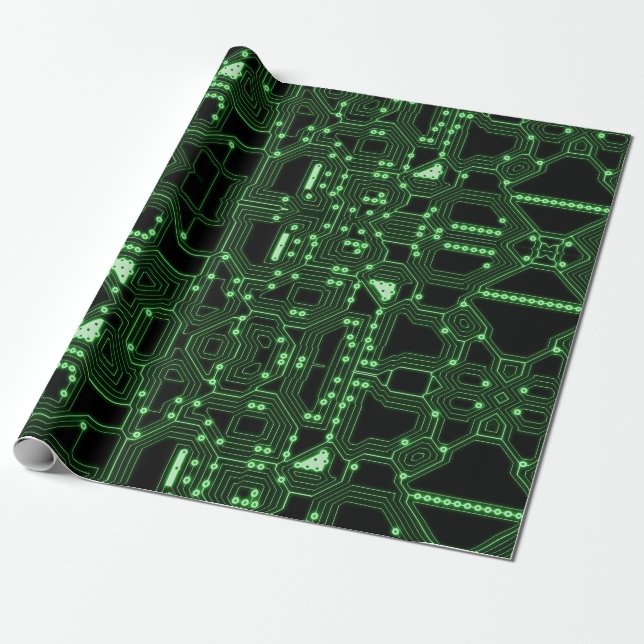 Neon Green Circuit Board | Custom Wrapping Paper (Unrolled)