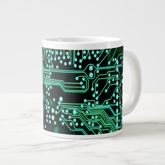 Neon Green Circuit Board Large Coffee Mug (Front Right)