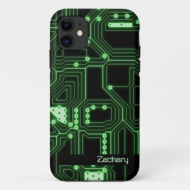 Neon Green Circuit Board | Personalised Phone Case (Back)