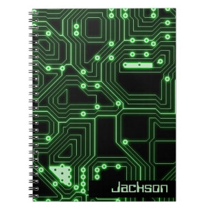 Neon Green Circuit Board   Personalised Spiral Not Notebook