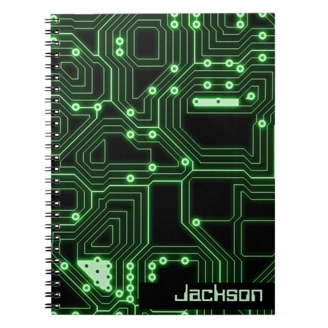 Neon Green Circuit Board | Personalised Spiral Not Notebook (Front)