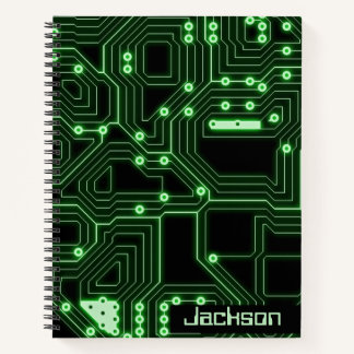 Neon Green Circuit Board | Personalised Spiral Notebook