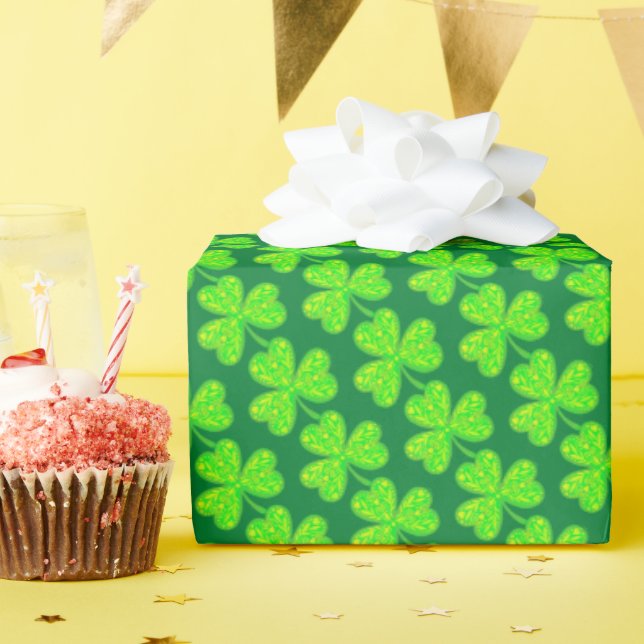Neon Green Clover Pattern Wrapping Paper (Birthday Party)