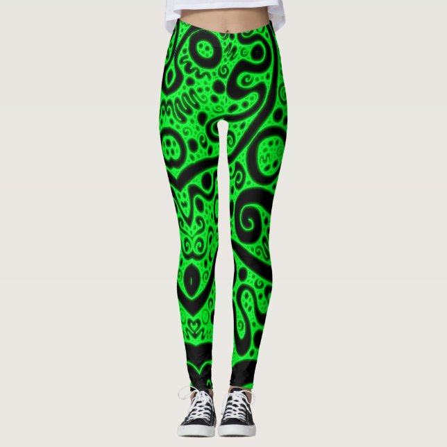 Neon Green Coils Leggings (Front)