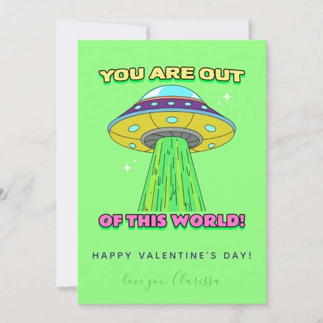 Neon Green Colourful UFO Funny Valentine's Day Coo Holiday Card (Front)