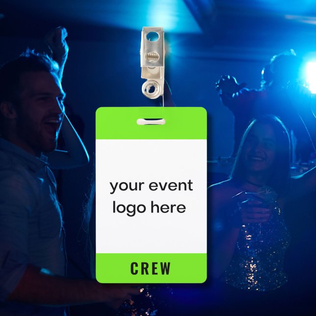 Neon Green Crew Staff Event Badge ID Badge (Crew badge for staff of special event or festival in eye catching faux neon green. )