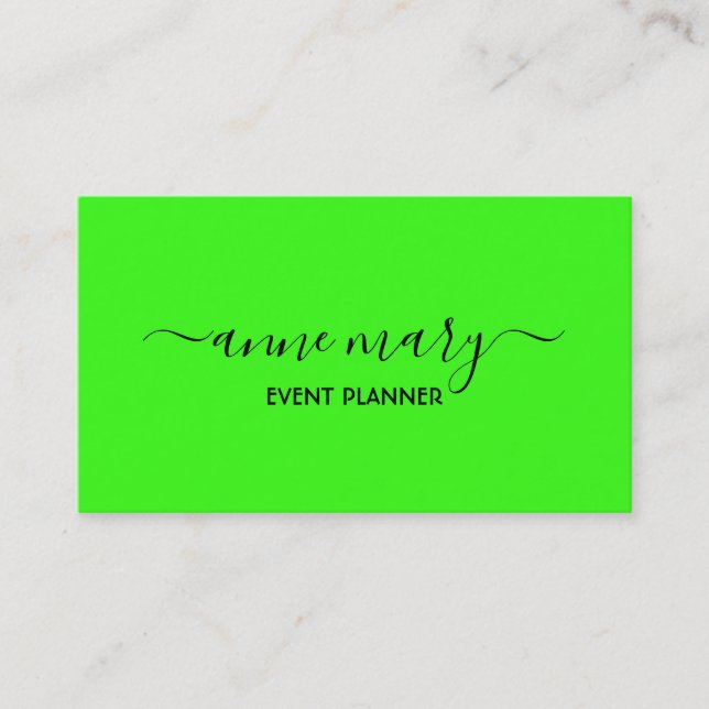 Neon Green Custom Bright Colourful Wedding Events Business Card (Front)