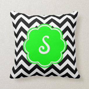 Neon Green Custom Monogram with Chevron Pattern Cushion