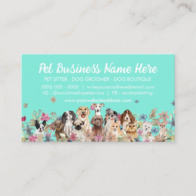 Neon Green Cute Puppies Dogs Business Card (Front)