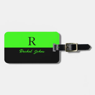 Neon Green Double Colour Black Monograms Name Cool Luggage Tag