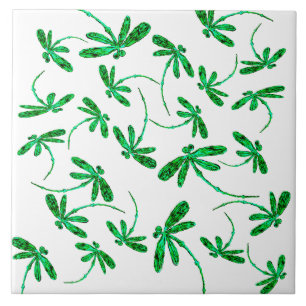Neon Green Dragonfly Frenzy Tile