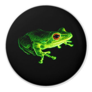 Neon Green Electric Tree Frog - Glowing Animal Des Ceramic Knob