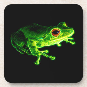 Neon Green Electric Tree Frog - Glowing Animal Des Coaster