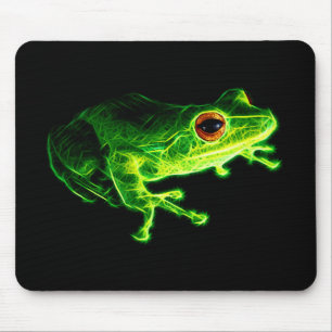Neon Green Electric Tree Frog - Glowing Animal Des Mouse Mat