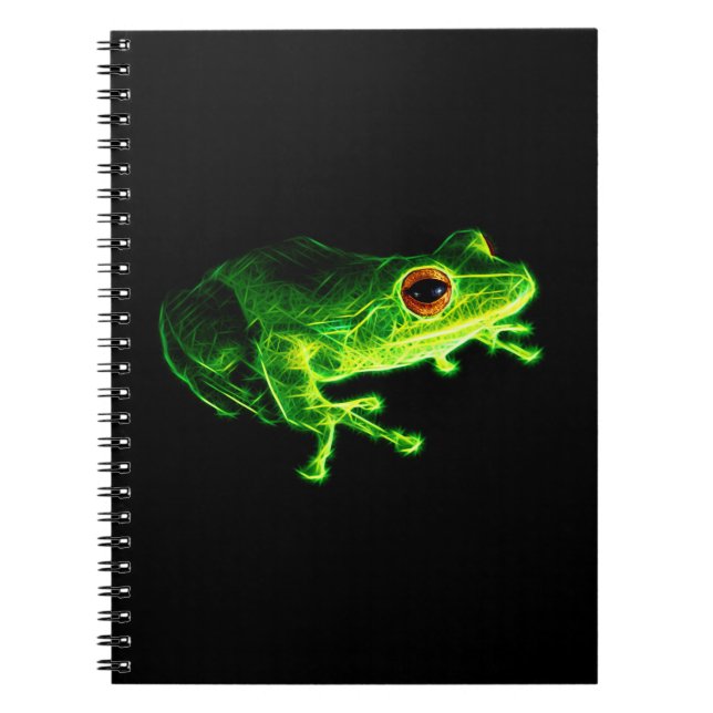 Neon Green Electric Tree Frog - Glowing Animal Des Notebook (Front)