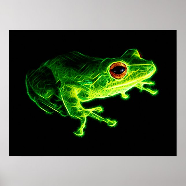Neon Green Electric Tree Frog - Glowing Animal Des Poster (Front)