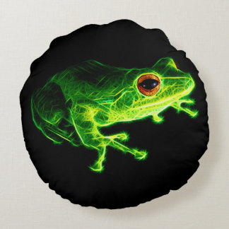 Neon Green Electric Tree Frog - Glowing Animal Des Round Cushion
