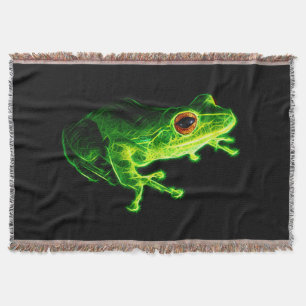 Neon Green Electric Tree Frog - Glowing Animal Des Throw Blanket