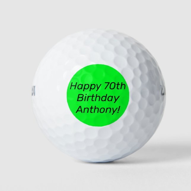 Neon Green Elegant 70th Birthday Colour Dad Bright Golf Balls (Front)