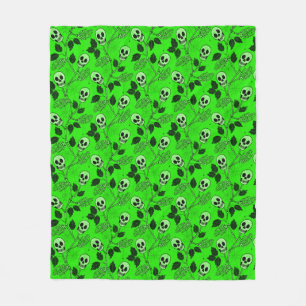 Neon Green Floral Gothic Skull Fleece Blanket