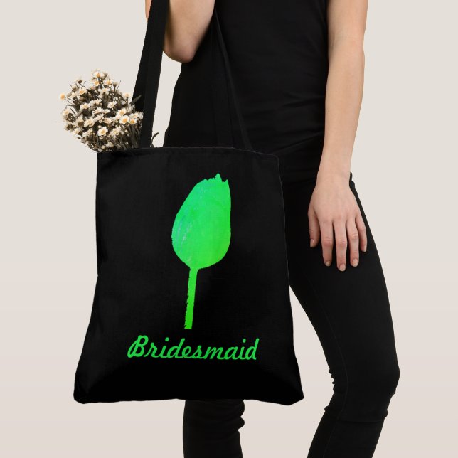 Neon Green Floral Tulip Abstract Bridesmaid Gift Tote Bag (Close Up)