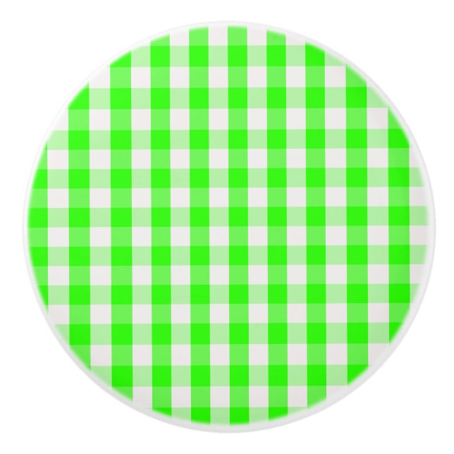 Neon Green Gingham Pattern by Shirley Taylor Ceramic Knob (Front)