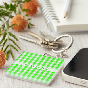 Neon Green Gingham Pattern by Shirley Taylor Key Ring