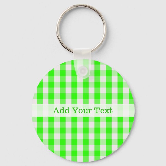 Neon Green Gingham Pattern by Shirley Taylor Key Ring (Front)