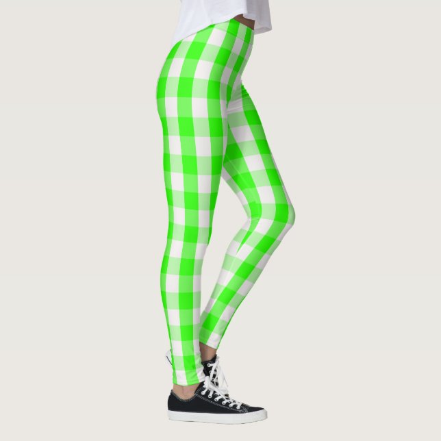 Neon Green Gingham Pattern by Shirley Taylor Leggings (Right)