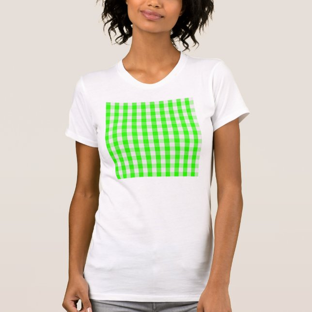 Neon Green Gingham Pattern by Shirley Taylor T-Shirt (Front)