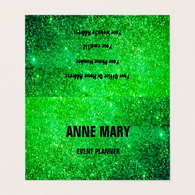 Neon Green Glitter Pattern Colourful Bright Weddin Business Card (Outside Unfolded)
