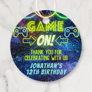 Neon Green Glow Game On Boys Gaming Birthday  Favour Tags