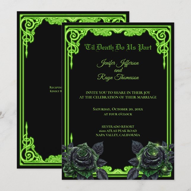 Neon green Glow Gothic wedding Invitation (Front/Back)