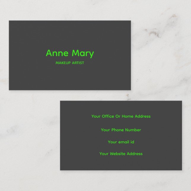 Neon Green Grey Grey Modern Makeup Artist Salon  Business Card (Front/Back)