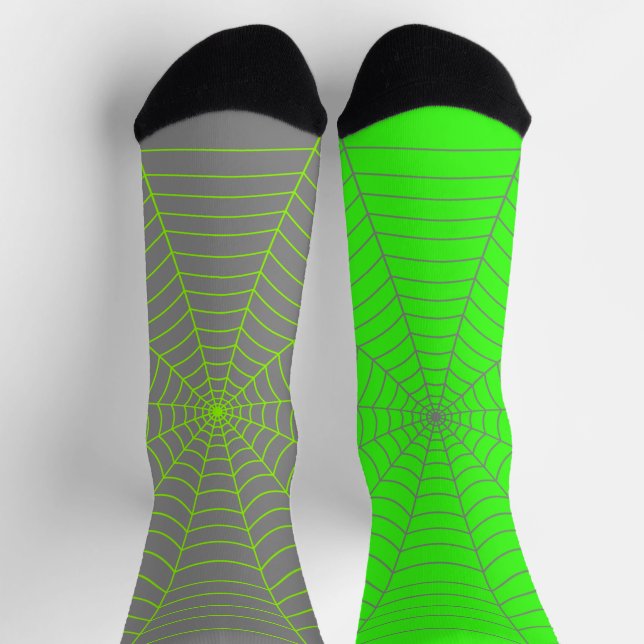 Neon green grey spider web Halloween different Socks (Top)