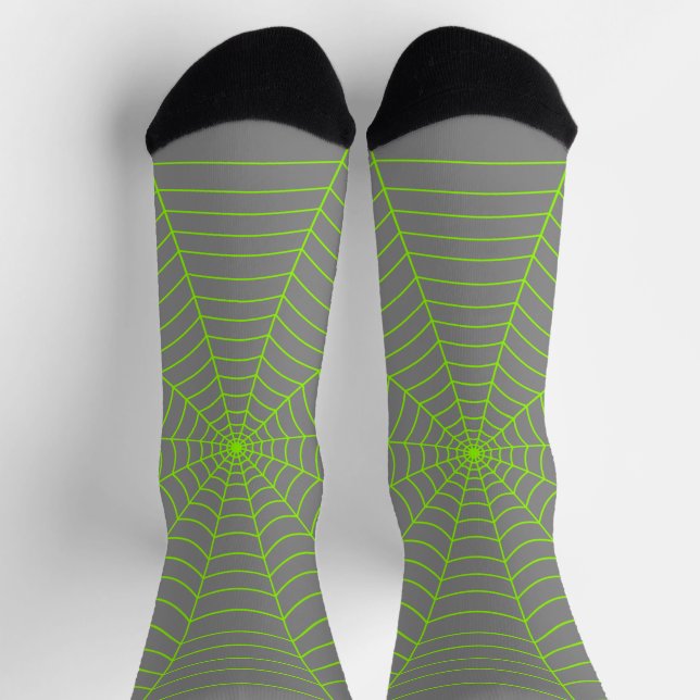 Neon green grey spider web Halloween Socks (Top)