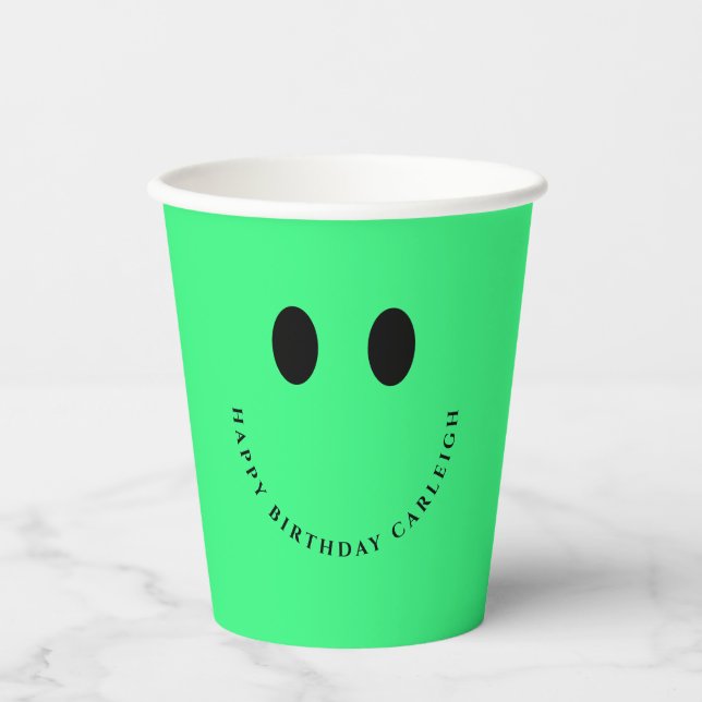 Neon Green Happy Face Custom Paper Cups (Front)