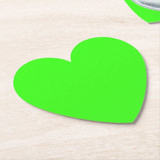 Neon Green Heart Paper Coaster (Angled)