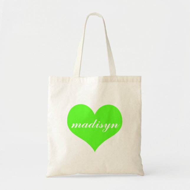 Neon Green Heart Personalised Budget Tote (Front)