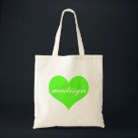 Neon Green Heart Personalised Budget Tote Bag<br><div class="desc">Sweet and Personalised Totes.</div>