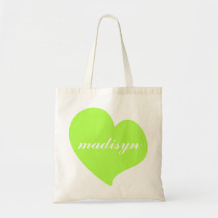 Neon Green Heart Personalised Budget Tote Bag