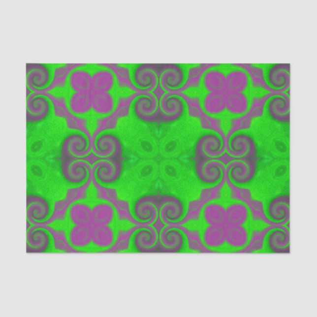 Neon Green & Hot Pink Flower Pattern Tissue Tissue Paper (Front)