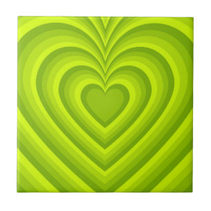 Neon Green Hypnotic Heart Love Pattern Tile